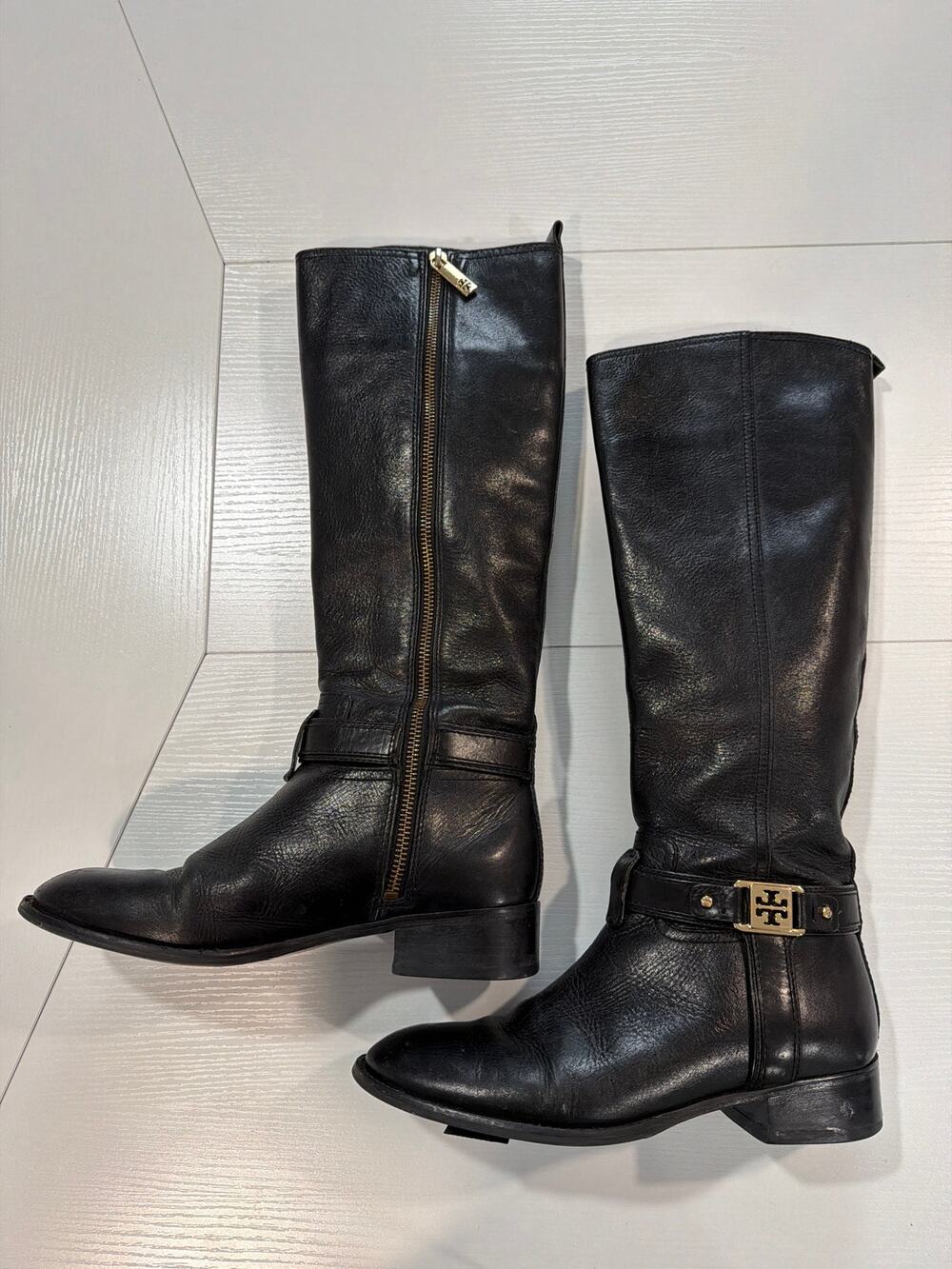 Tory Burch Tall Leather Riding Boots Black Size 7.5